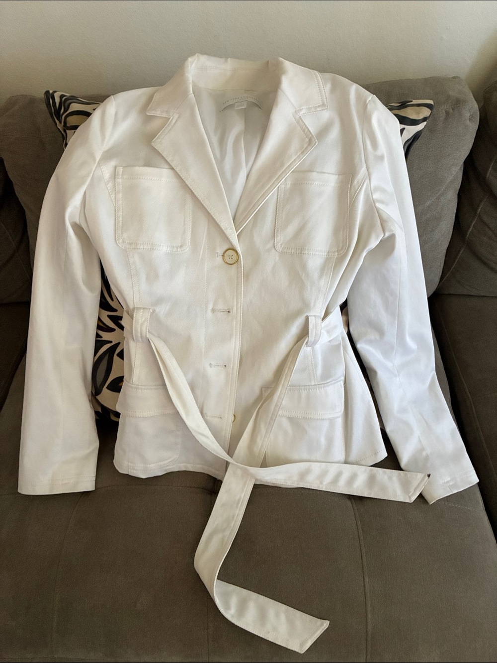 New York & Company White Belted Blazer Jacket